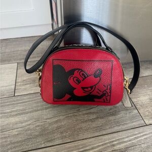 Coach Red Leather Crossbody with Black Mickey Print